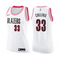 Womens Portland Trail Blazers #33 Zach Collins Swingman White Pink Fashion Basketball Jersey