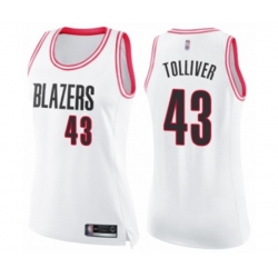 Womens Portland Trail Blazers #43 Anthony Tolliver Swingman White Pink Fashion Basketball Jersey