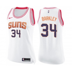 Womens Phoenix Suns #34 Charles Barkley Swingman White Pink Fashion Basketball Jersey