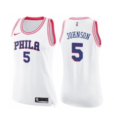 Womens Philadelphia 76ers #5 Amir Johnson Swingman White Pink Fashion Basketball Jersey