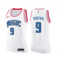 Womens Orlando Magic #9 Nikola Vucevic Swingman White Pink Fashion Basketball Jersey