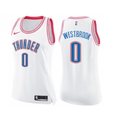 Womens Oklahoma City Thunder #0 Russell Westbrook Swingman White Pink Fashion Basketball Jersey