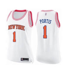 Womens New York Knicks #1 Bobby Portis Swingman White Pink Fashion Basketball Jersey