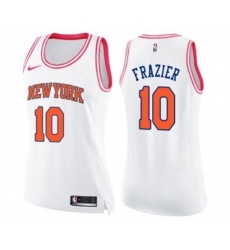 Womens New York Knicks #10 Walt Frazier Swingman White Pink Fashion Basketball Jersey