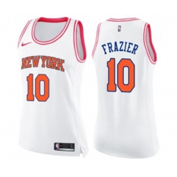 Womens New York Knicks #10 Walt Frazier Swingman White Pink Fashion Basketball Jersey