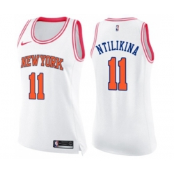 Womens New York Knicks #11 Frank Ntilikina Swingman White Pink Fashion Basketball Jersey