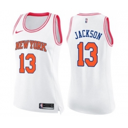 Womens New York Knicks #13 Mark Jackson Swingman White Pink Fashion Basketball Jersey