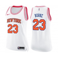 Womens New York Knicks #23 Trey Burke Swingman White Pink Fashion Basketball Jersey