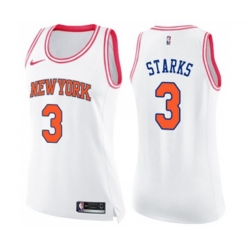 Womens New York Knicks #3 John Starks Swingman White Pink Fashion Basketball Jersey