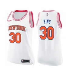 Womens New York Knicks #30 Bernard King Swingman White Pink Fashion Basketball Jersey