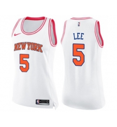 Womens New York Knicks #5 Courtney Lee Swingman White Pink Fashion Basketball Jersey