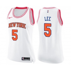 Womens New York Knicks #5 Courtney Lee Swingman White Pink Fashion Basketball Jersey