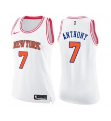 Womens New York Knicks #7 Carmelo Anthony Swingman White Pink Fashion Basketball Jersey