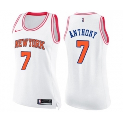Womens New York Knicks #7 Carmelo Anthony Swingman White Pink Fashion Basketball Jersey