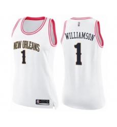 Womens New Orleans Pelicans #1 Zion Williamson Swingman White Pink Fashion Basketball Jersey