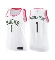 Womens Milwaukee Bucks #1 Oscar Robertson Swingman White Pink Fashion Basketball Jersey