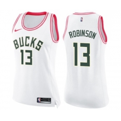 Womens Milwaukee Bucks #13 Glenn Robinson Swingman White Pink Fashion Basketball Jersey