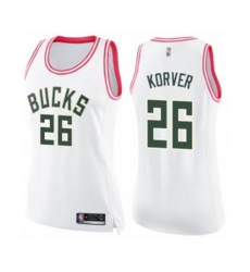 Womens Milwaukee Bucks #26 Kyle Korver Swingman White Pink Fashion Basketball Jersey