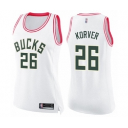 Womens Milwaukee Bucks #26 Kyle Korver Swingman White Pink Fashion Basketball Jersey