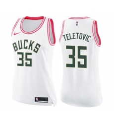 Womens Milwaukee Bucks #35 Mirza Teletovic Swingman White Pink Fashion Basketball Jersey