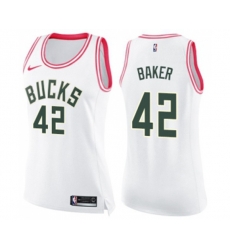 Womens Milwaukee Bucks #42 Vin Baker Swingman White Pink Fashion Basketball Jersey