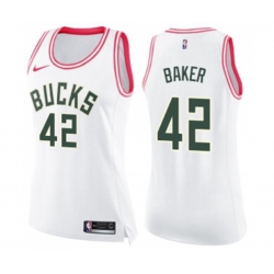 Womens Milwaukee Bucks #42 Vin Baker Swingman White Pink Fashion Basketball Jersey