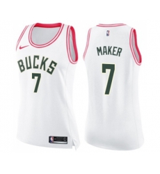 Womens Milwaukee Bucks #7 Thon Maker Swingman White Pink Fashion Basketball Jersey