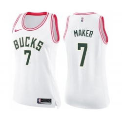 Womens Milwaukee Bucks #7 Thon Maker Swingman White Pink Fashion Basketball Jersey