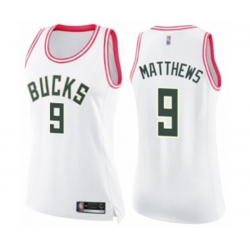 Womens Milwaukee Bucks #9 Wesley Matthews Swingman White Pink Fashion Basketball Jersey