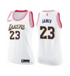 Womens Los Angeles Lakers #23 LeBron James Swingman White Pink Fashion Basketball Jersey