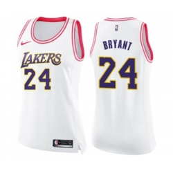 Womens Los Angeles Lakers #24 Kobe Bryant Swingman White Pink Fashion Basketball Jersey