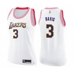 Womens Los Angeles Lakers #3 Anthony Davis Swingman White Pink Fashion Basketball Jersey