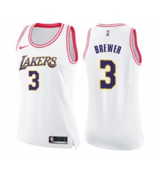 Womens Los Angeles Lakers #3 Corey Brewer Swingman White Pink Fashion Basketball Jersey