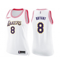 Womens Los Angeles Lakers #8 Kobe Bryant Swingman White Pink Fashion Basketball Jersey