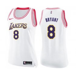 Womens Los Angeles Lakers #8 Kobe Bryant Swingman White Pink Fashion Basketball Jersey