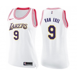 Womens Los Angeles Lakers #9 Nick Van Exel Swingman White Pink Fashion Basketball Jersey