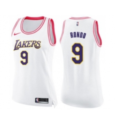 Womens Los Angeles Lakers #9 Rajon Rondo Swingman White Pink Fashion Basketball Jersey