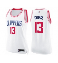 Womens Los Angeles Clippers #13 Paul George Swingman White Pink Fashion Basketball Jersey