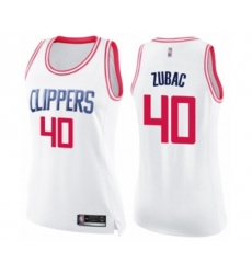 Womens Los Angeles Clippers #40 Ivica Zubac Swingman White Pink Fashion Basketball Jersey