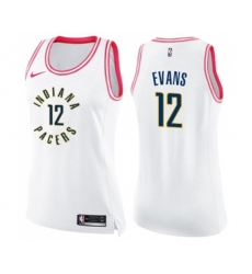 Womens Indiana Pacers #12 Tyreke Evans Swingman White Pink Fashion Basketball Jersey