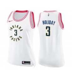 Womens Indiana Pacers #3 Aaron Holiday Swingman White Pink Fashion Basketball Jersey