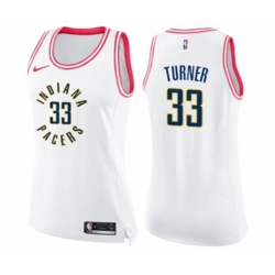 Womens Indiana Pacers #33 Myles Turner Swingman White Pink Fashion Basketball Jersey