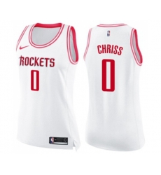 Womens Houston Rockets #0 Marquese Chriss Swingman White Pink Fashion Basketball Jersey