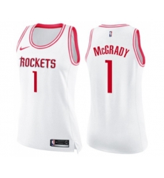 Womens Houston Rockets #1 Tracy McGrady Swingman White Pink Fashion Basketball Jersey