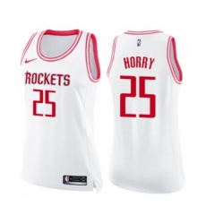 Womens Houston Rockets #25 Robert Horry Swingman White Pink Fashion Basketball Jersey