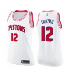 Womens Detroit Pistons #12 Tim Frazier Swingman White Pink Fashion Basketball Jersey