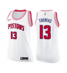 Womens Detroit Pistons #13 Khyri Thomas Swingman White Pink Fashion Basketball Jersey