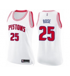 Womens Detroit Pistons #25 Derrick Rose Swingman White Pink Fashion Basketball Jersey