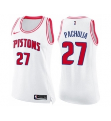 Womens Detroit Pistons #27 Zaza Pachulia Swingman White Pink Fashion Basketball Jersey