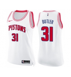 Womens Detroit Pistons #31 Caron Butler Swingman White Pink Fashion Basketball Jersey